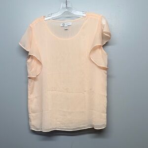 Cristina B Peach Ruffle Cap Sleeve Chiffon Blouse SIZE M